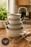 Set of 4 Mega Size Plastic Mixing and Storage Bowls |   1L, 2L, 3L, 5L Beige
