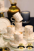 Tree of Life Gold Gilding 12-Piece 6-Person Porcelain Coffee Cup Set Broken White