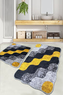 Bathmat Set (2 Pieces) Non-Slip Underside Size: 60 X 100 Cm (1 Piece) Size: 50 X 60 Cm (1 Piece) Circle - Yellow