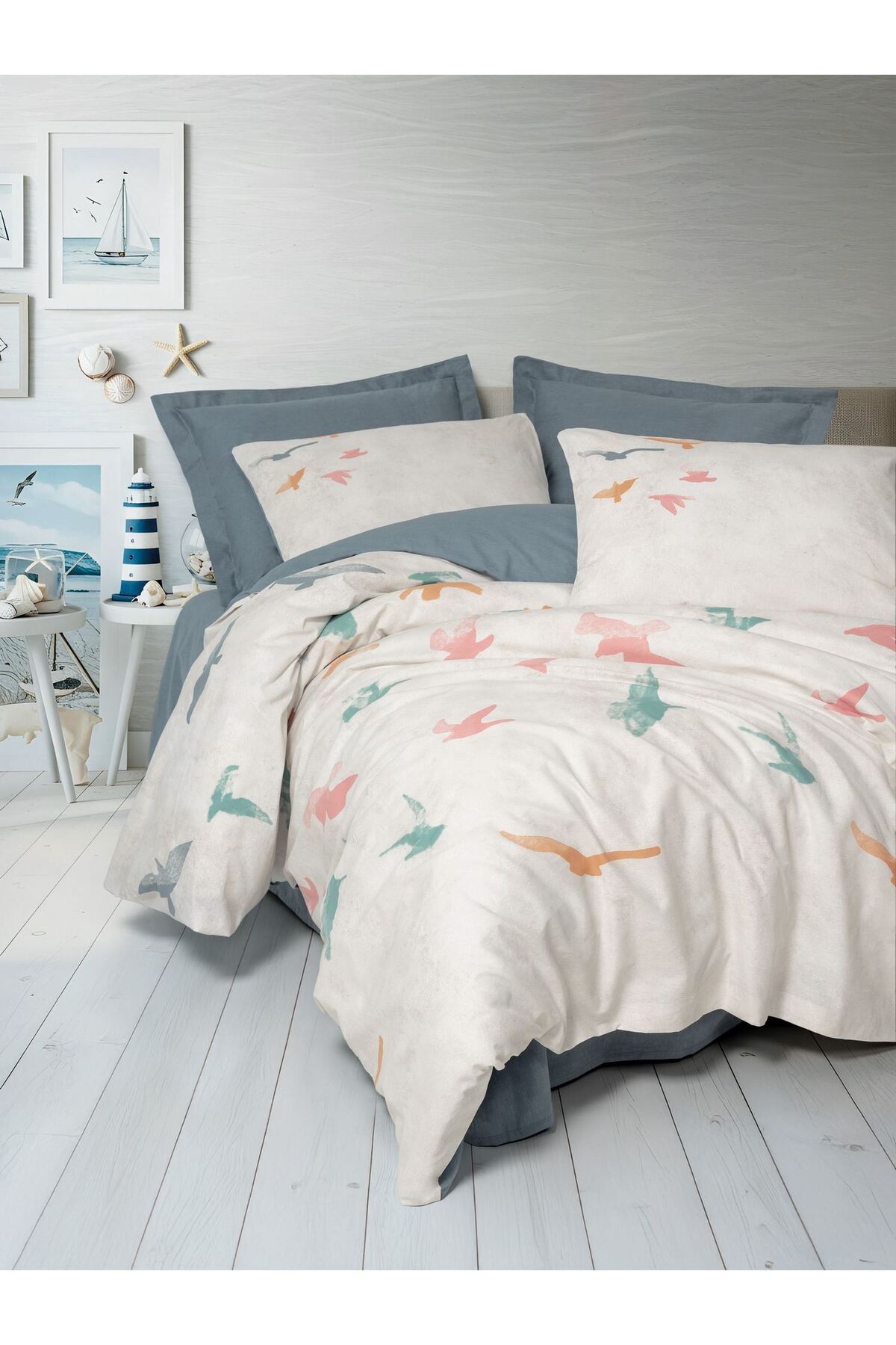 Ranforce Double Quilt Cover Set Quilt Cover: 200 X 220 Cm Flat Sheet: 240 X 260 Cm Pillowcase: 50 X 70 Cm (2 Pieces) Blue