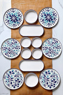 14 Piece Stackable Blue Ethnic Breakfast Set for 6 People - Luxury Breakfast Presentation Set Plate