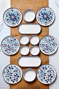 14 Piece Stackable Blue Ethnic Breakfast Set for 6 People - Luxury Breakfast Presentation Set Plate