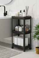 3-Tier Bathroom Shelf Unit (Peggy) Black Bathroom Organizer Shampoo Holder Towel Rack Cabinet (Black)