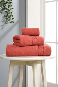 Towel Set (3 Pieces) Wash Towel: 30 X 50 Cm (1 Piece) Hand Towel: 50 X 85 Cm (1 Piece) Bath Towel: 70 X 140 Cm (1 Piece) Tile Red
