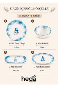 Kardan Adam 16 Parça 6 Kişilik Porselen Kahvaltı Takımı