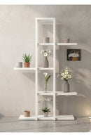 Raft pentru Plante din MDF cu 5 Niveluri Suport de Flori – 25x25 / 22x45 / 22x65 cm – Alb/Alb