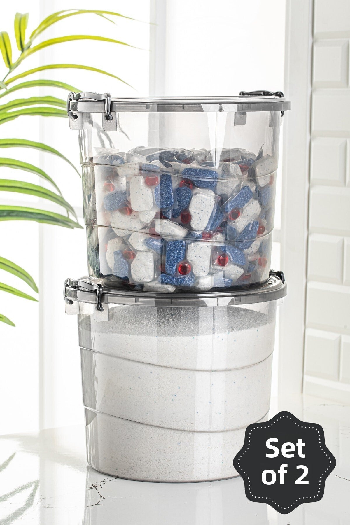 2-Piece Round Handle Detergent Dispenser Storage Box Container Mega Size 7 Liters Anthracite