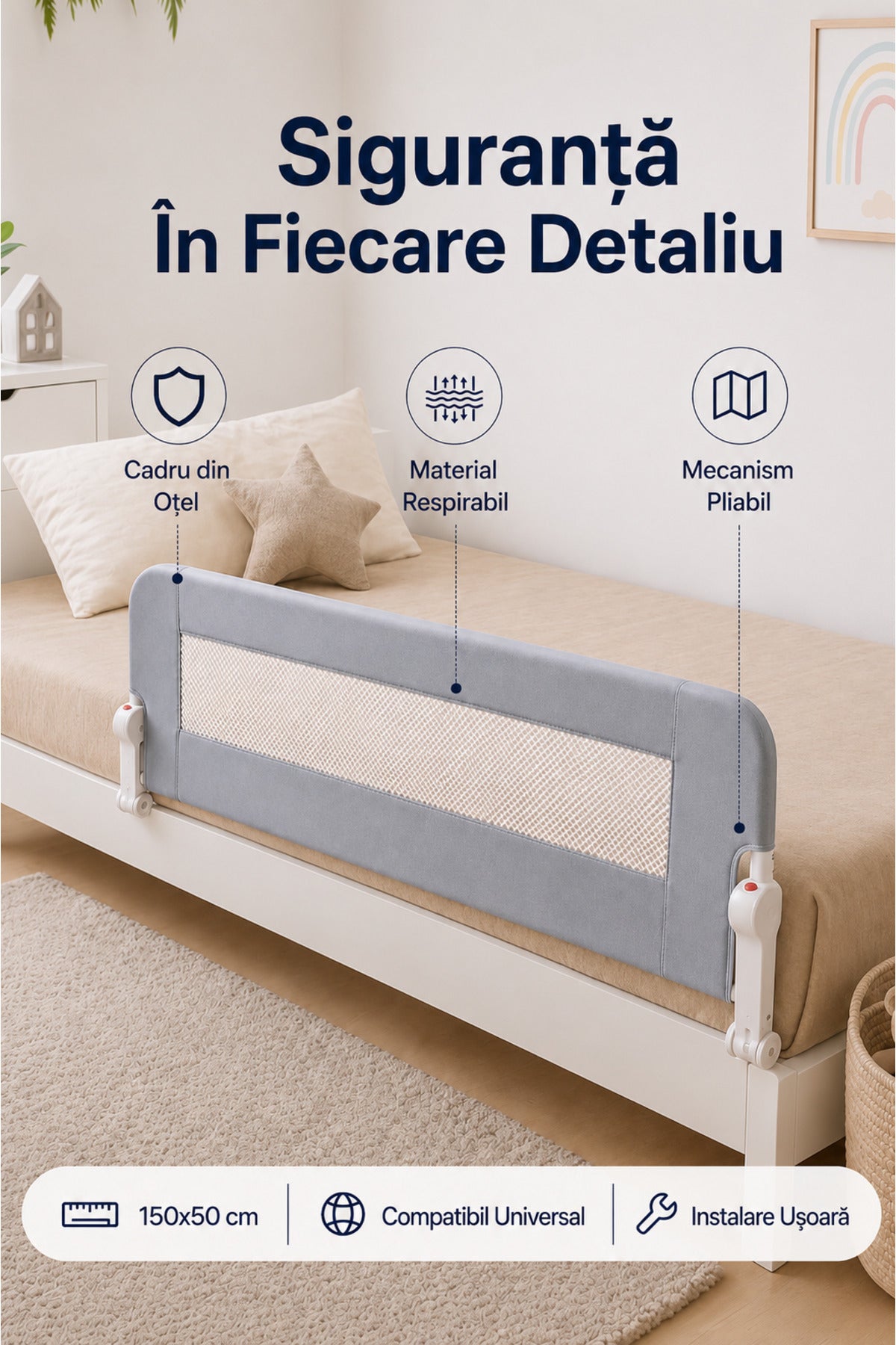 Baby Bed Rail Wooden 150 cm Grey