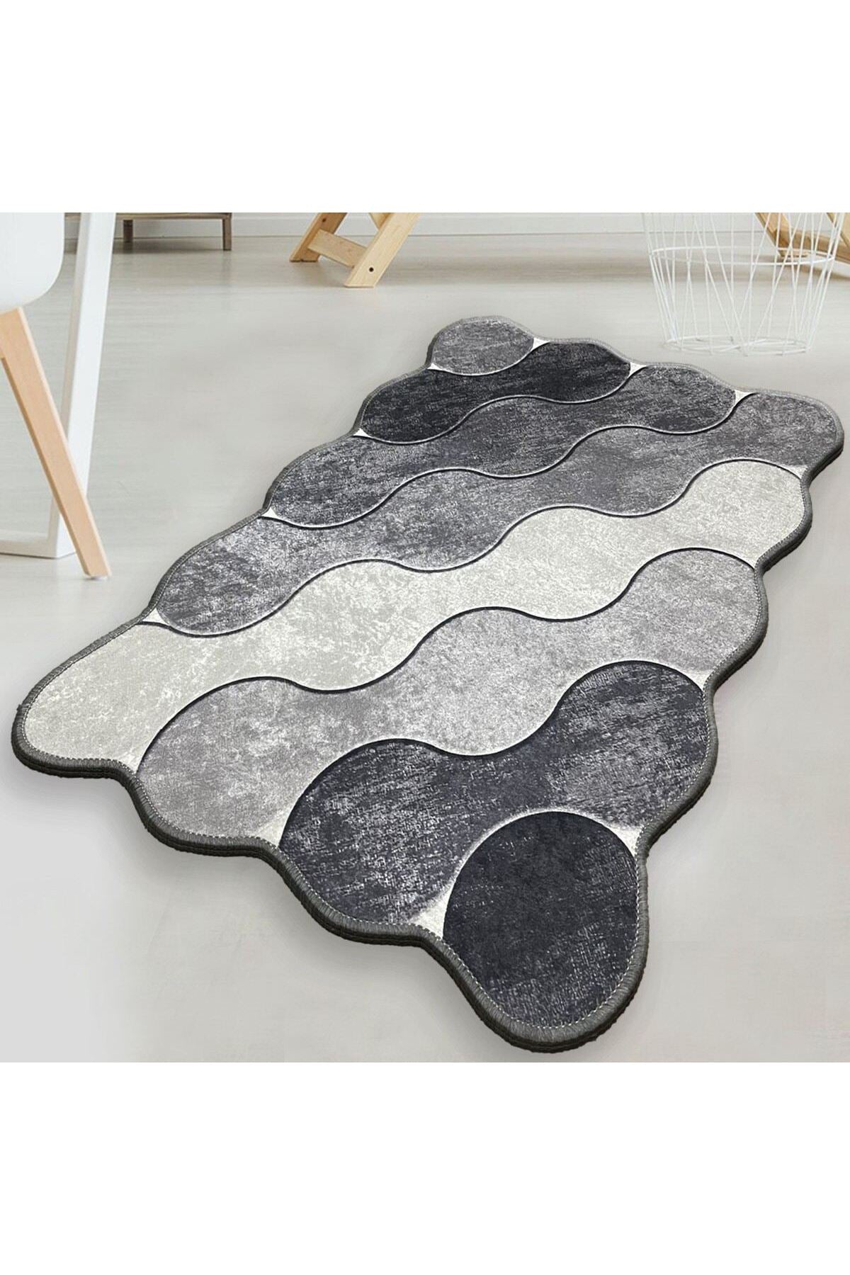 Bathmat Non-Slip Underside Size: 70 X 120 Cm Circle - Grey