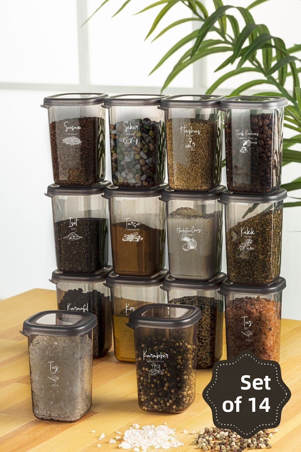 14-Piece Luna Spice Rack with White Screen Printing Label 450 ml