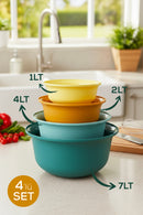 Set de 4 boluri colorate pentru mixare | 7 Litri, 4 Litri, 2 Litri, 1 Litru