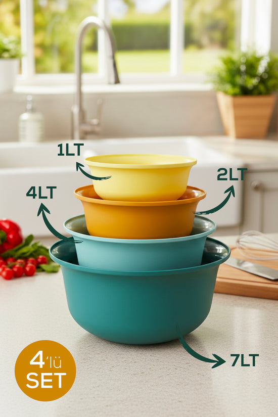 Set of 4 Colorful Mixing Bowls | 7 Liters, 4 Liters, 2 Liters, 1 Liter