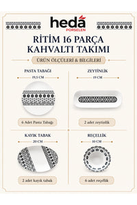Ritim 16 Parça 6 Kişilik Porselen Kahvaltı Takımı
