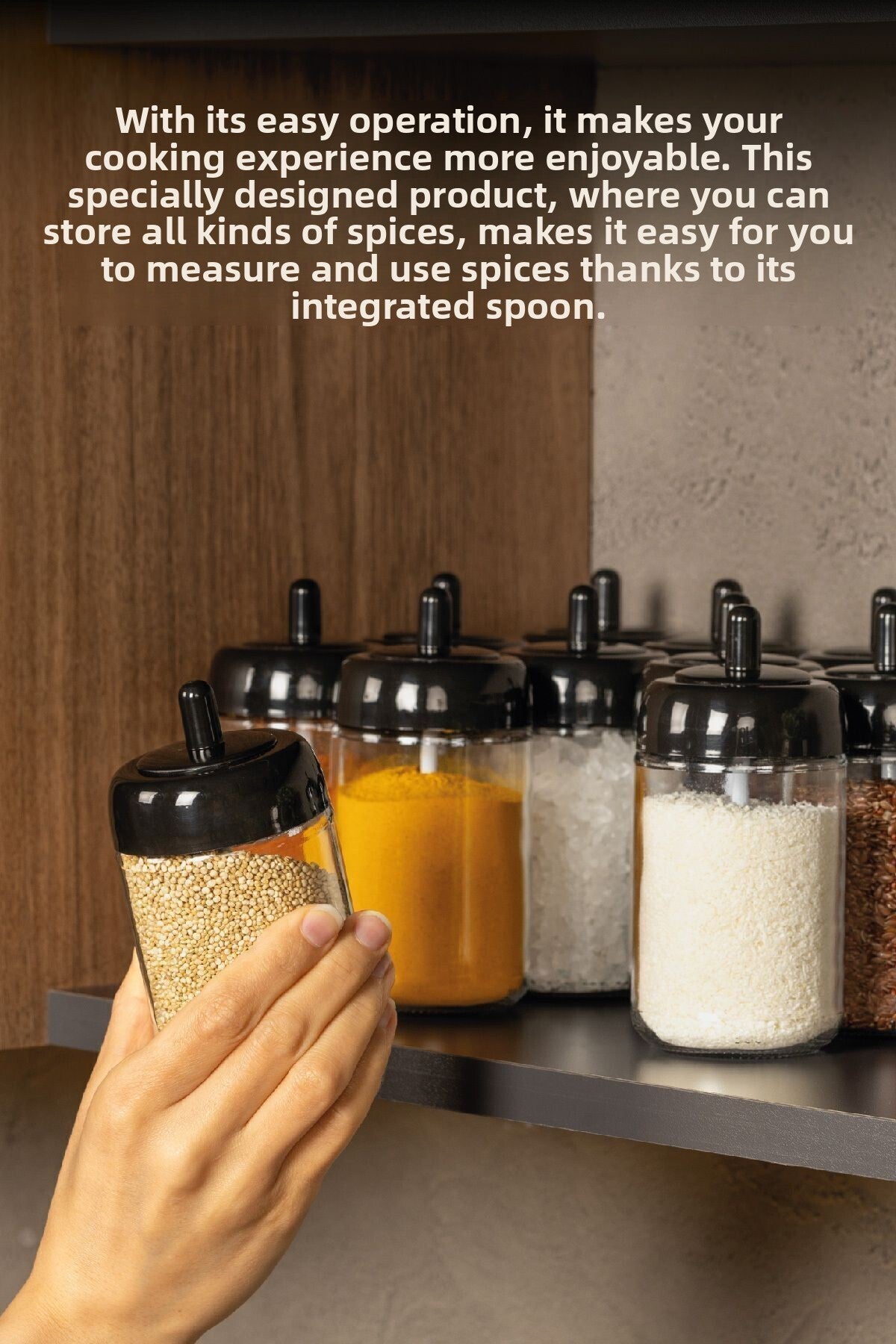 12-Piece Long Spice Set - Glass with Screen Printing Label and Spoon