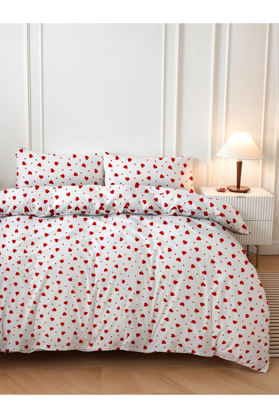 Single Quilt Cover Set Duvet Cover: 160 X 220 Cm Flat Sheet: 160 X 240 Cm Pillowcase: 50 X 70 Cm (1 Piece) Red / White
