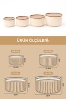 Set of 12 Striped Round Storage Containers Beige