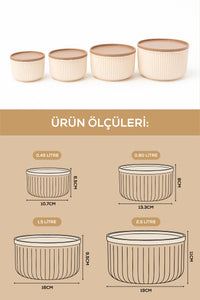 Set of 12 Striped Round Storage Containers Beige