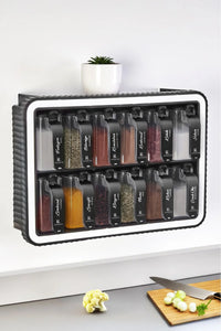 12-Piece Spice Jar Set with Stand – Self-Adhesive Wall-Mounted Spice Rack with Spoons & Labeled Lids