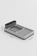 Uscător și Suport de Vase – 42x26 cm cu Multiple Compartimente Organizator Modern de Bucătărie Crem-Gri