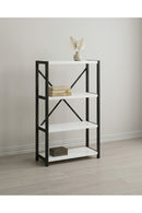 Etajeră pe 4 Niveluri, Multifuncțională, din Metal și Lemn, Negru și Alb – Bibliotecă, Raft de Bucătărie, Obiecte de Birou și Baie – 60 x 30 x 120 cm