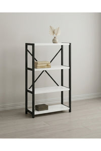 Etajeră pe 4 Niveluri, Multifuncțională, din Metal și Lemn, Negru și Alb – Bibliotecă, Raft de Bucătărie, Obiecte de Birou și Baie – 60 x 30 x 120 cm