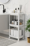 3-Tier Bathroom Shelf Unit (Peggy) White Bathroom Organizer Shampoo Holder Towel Holder Cabinet (White)