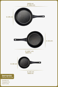 xBernardo Olimpos 3 Piece Cast Frying Pan Set Black 20-24-28 CM