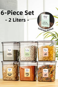 Set of 6 Peggy Rectangular Storage Container with Colorful Labels 2 Liters Anthracite