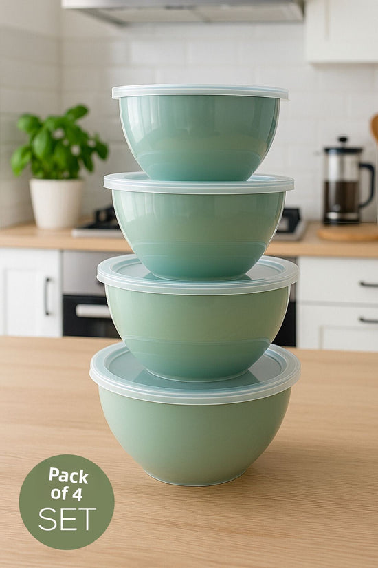 Set de 4 boluri rotunde, verde mentă | 1L, 1.5L, 2.3L, 3.3L | Recipient de depozitare multifuncțional pentru bucătărie cu capac