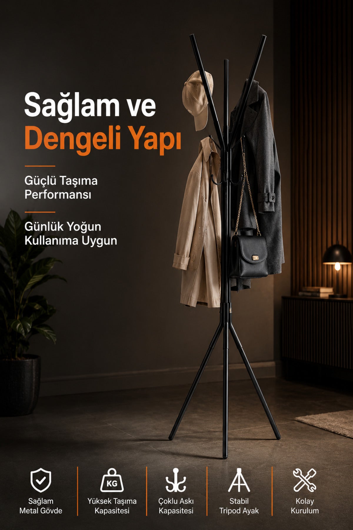 Modern Tripod Metal Coat Rack – 160 cm