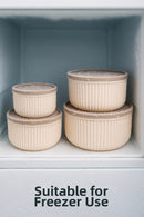 Set of 12 Striped Round Storage Containers Beige
