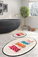 Bathmat Set (2 Pieces) Non-Slip Underside Bathmat: 50 X 60 Cm (1 Piece) Bathmat: 60 X 100 Cm (1 Piece) Baby Cats Multicolor