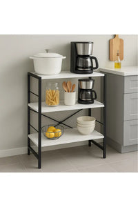 3-Tier Multi-Purpose Metal & Wood Cabinet Black & White â€“ Bookshelf, Kitchen, Stationery & Bathroom Shelf â€“ 60 x 30 x 90 cm