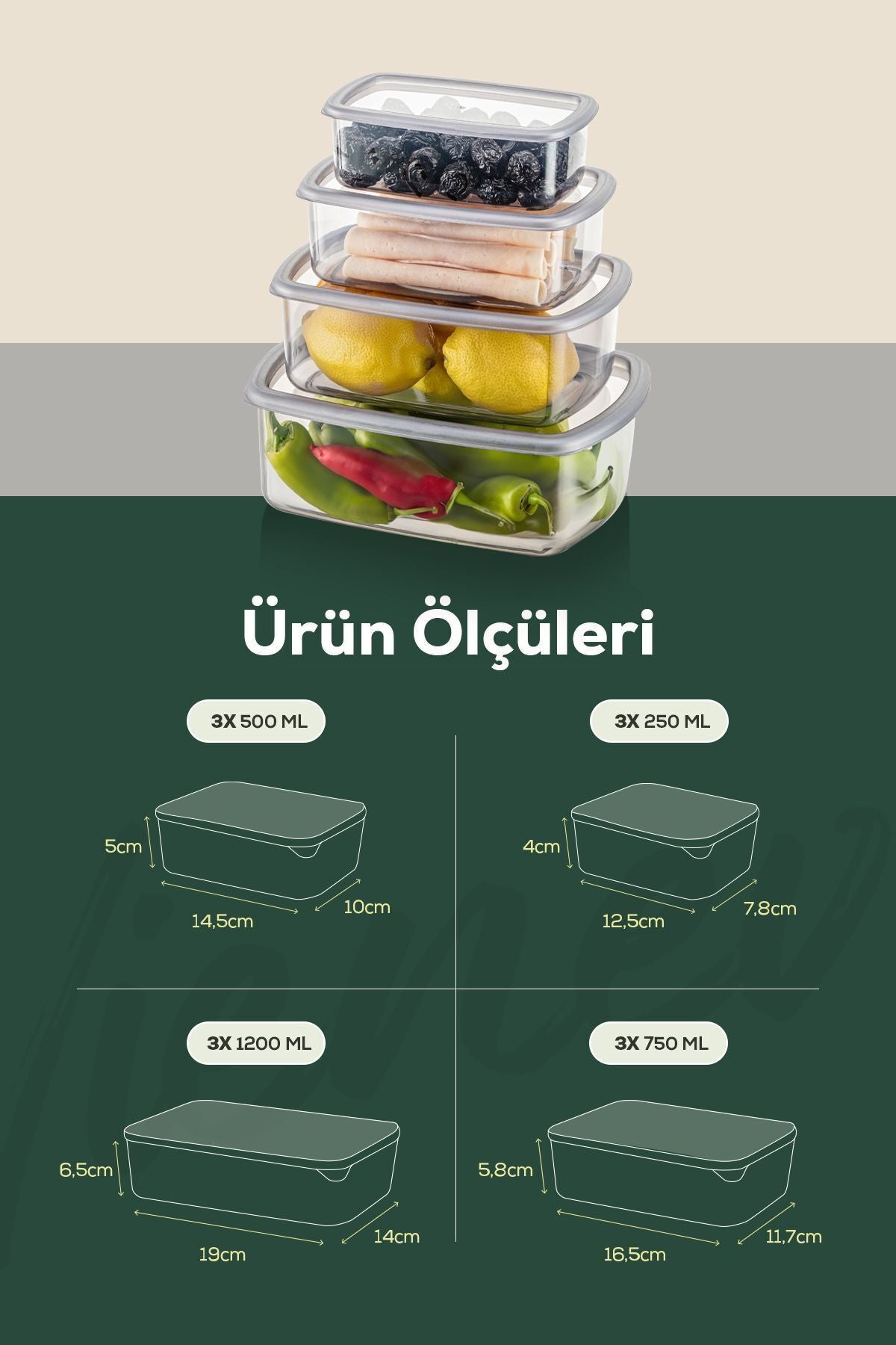 Set de 12 recipiente de depozitare etanșe Antracit 3X(250-500-750-1200 ml)