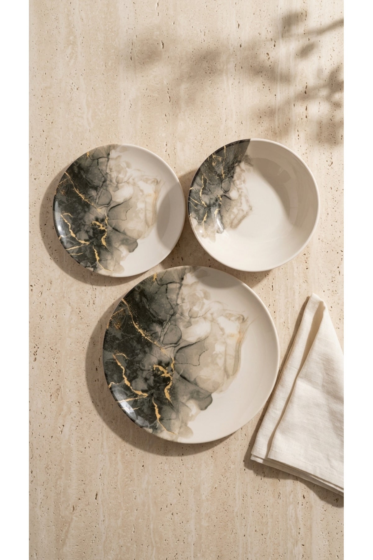 18-Piece Stackable Marble Dinner Set for 6 People - Premium Dinner Set