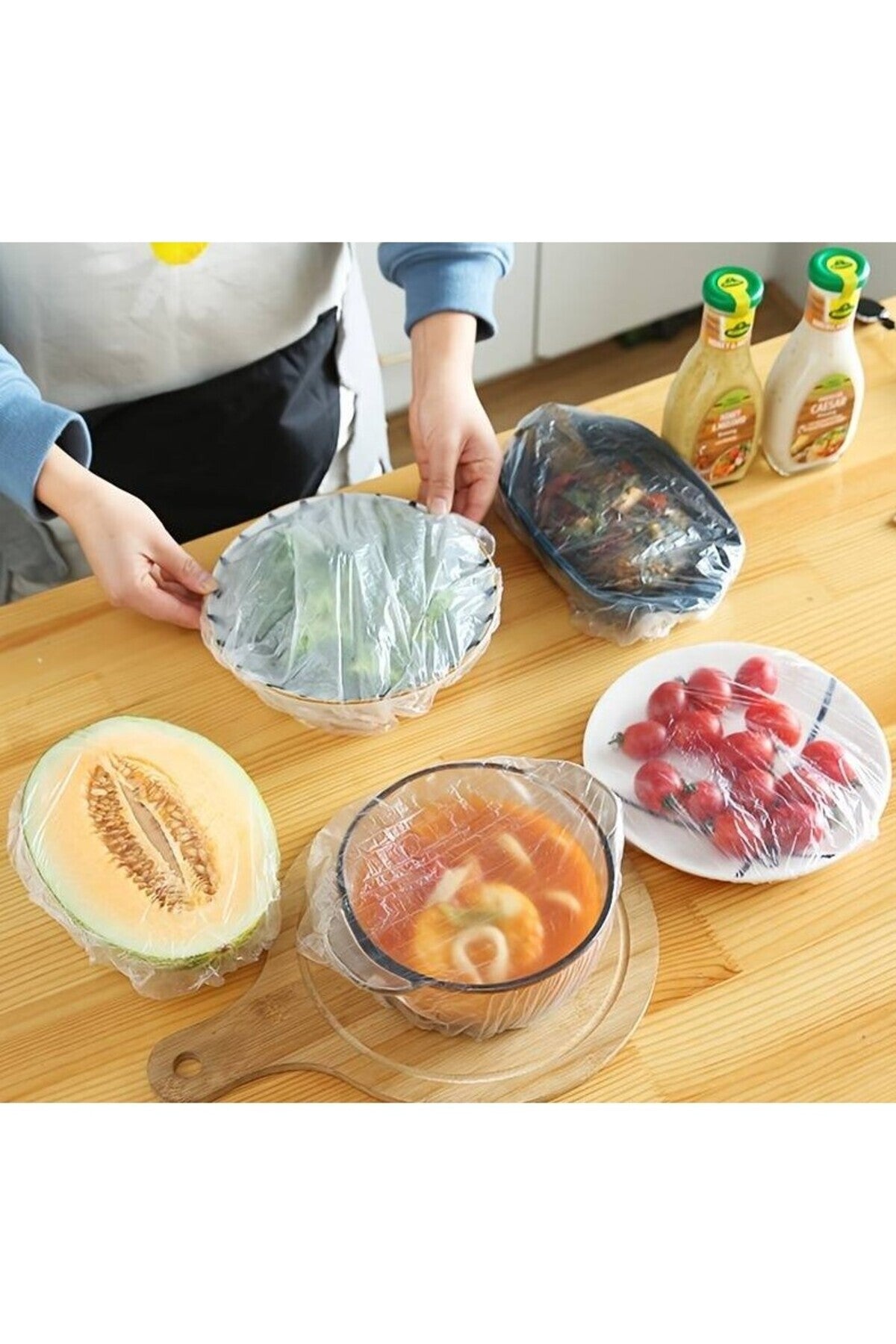 Set of 100 Elastic Food and Bowl Covers, Plastic, fits 12–40 cm