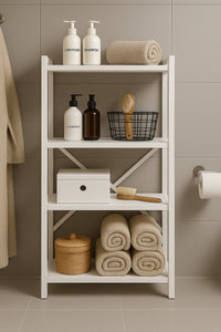 4-Tier Multi-Purpose Metal & Wood Cabinet White – Bookshelf, Kitchen, Stationery & Bathroom Shelf – 60 x 30 x 120 cm