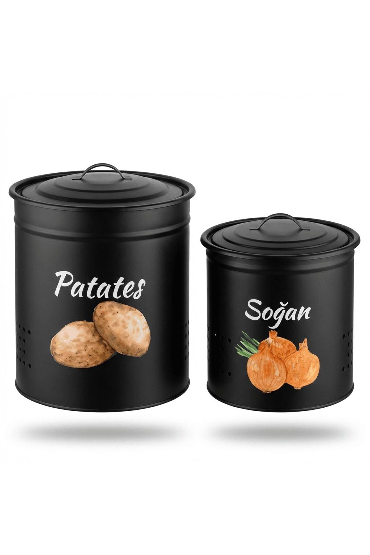 2 Katlı Metal Kapaklı Metal Patates Soğan Kovası - Sebzelik - Patates Soğanlık Sepeti Siyah/siyah