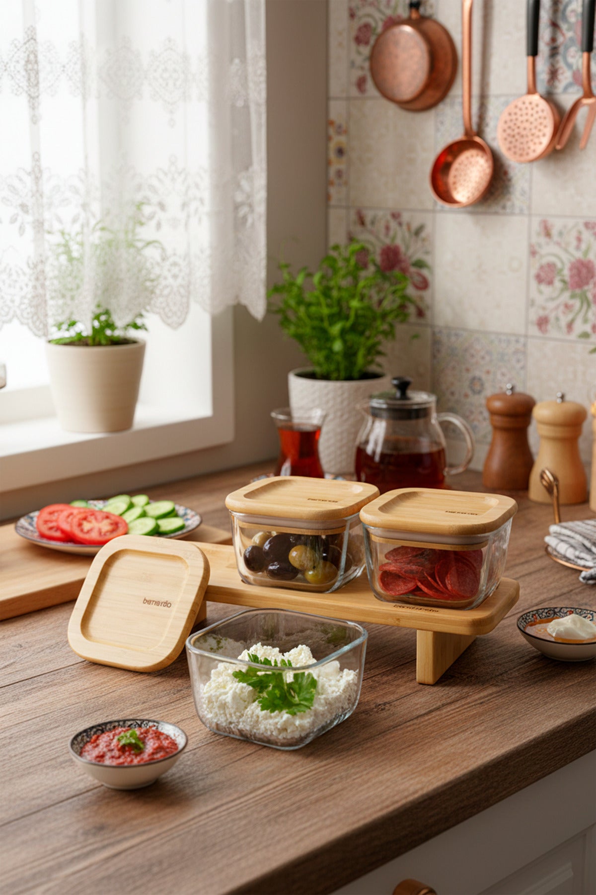 xBernardo Lunaya 3 Piece Bamboo Stand Breakfast Set Medium