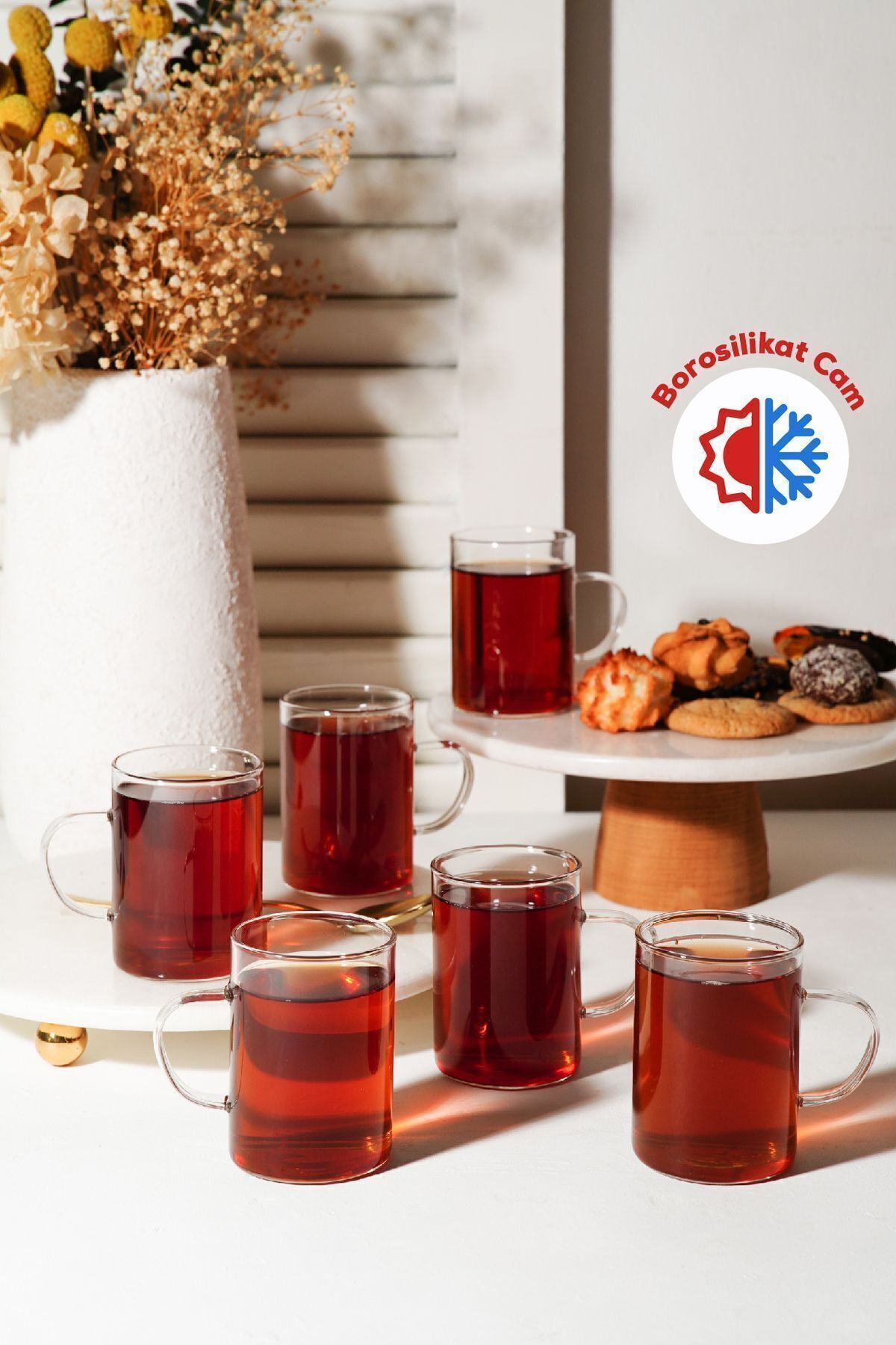 Pahar cană din sticlă borosilicată termorezistentă, 6 bucăți