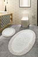 Set covorașe de baie (2 piese) Parte inferioară antiderapantă Covoraș de baie: 50 X 60 Cm (1 bucată) Covor de baie: 60 X 100 Cm (1 bucată) Piante Oval - Ecru