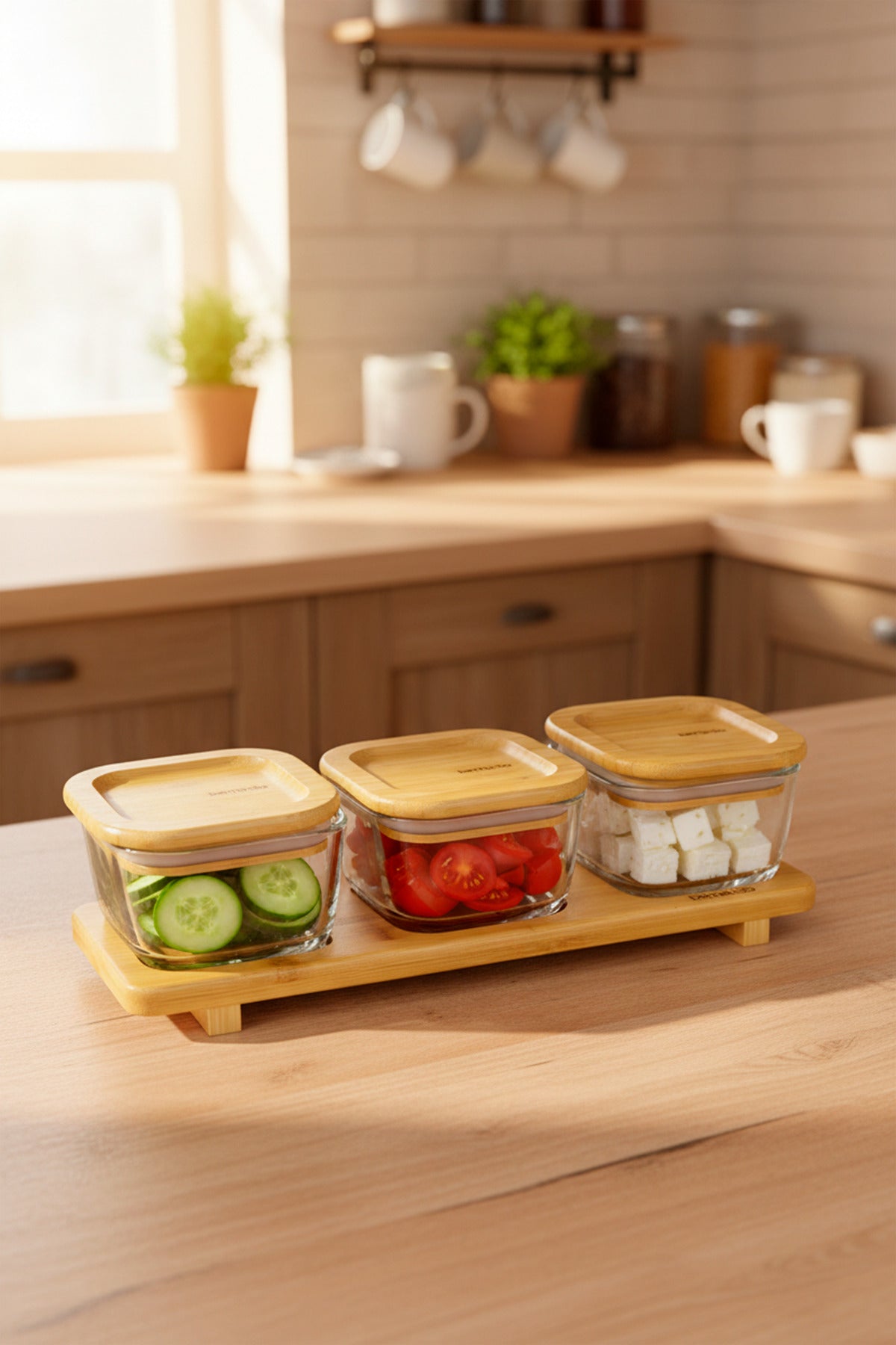 xBernardo Lunaya 3 Piece Bamboo Stand Breakfast Set Small