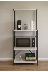 Coffee Corner Cabinet Microwave Oven Cabinet with Shelves Black & White – Kitchen Organizer / Kitchen Console 52 x 36 x 130 cm