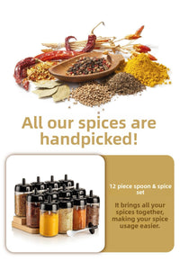 12-Piece Long Spice Set - Glass with Screen Printing Label and Spoon