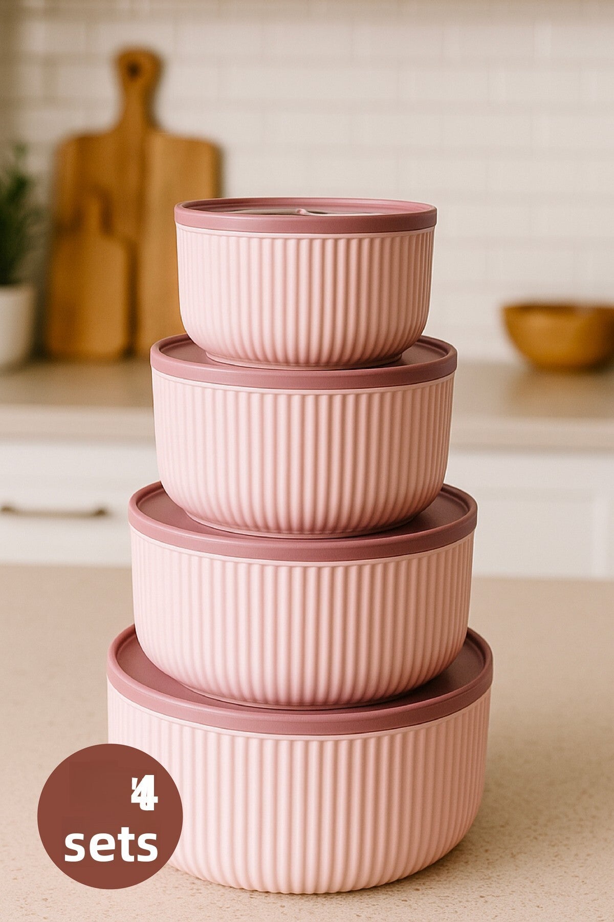 Set of 4 Round Storage Containers Pink |   2.5L 1.5L 0.80L 0.45L |   Microwave and Freezer Compatible