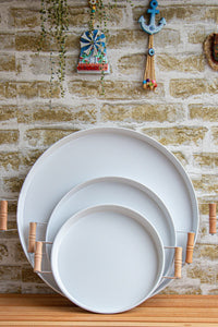 Set of 3 (51, 37, 30 CM) Metal Tray with Wooden Handles, Tea Tray, Coffee Tray, Presentation Tray