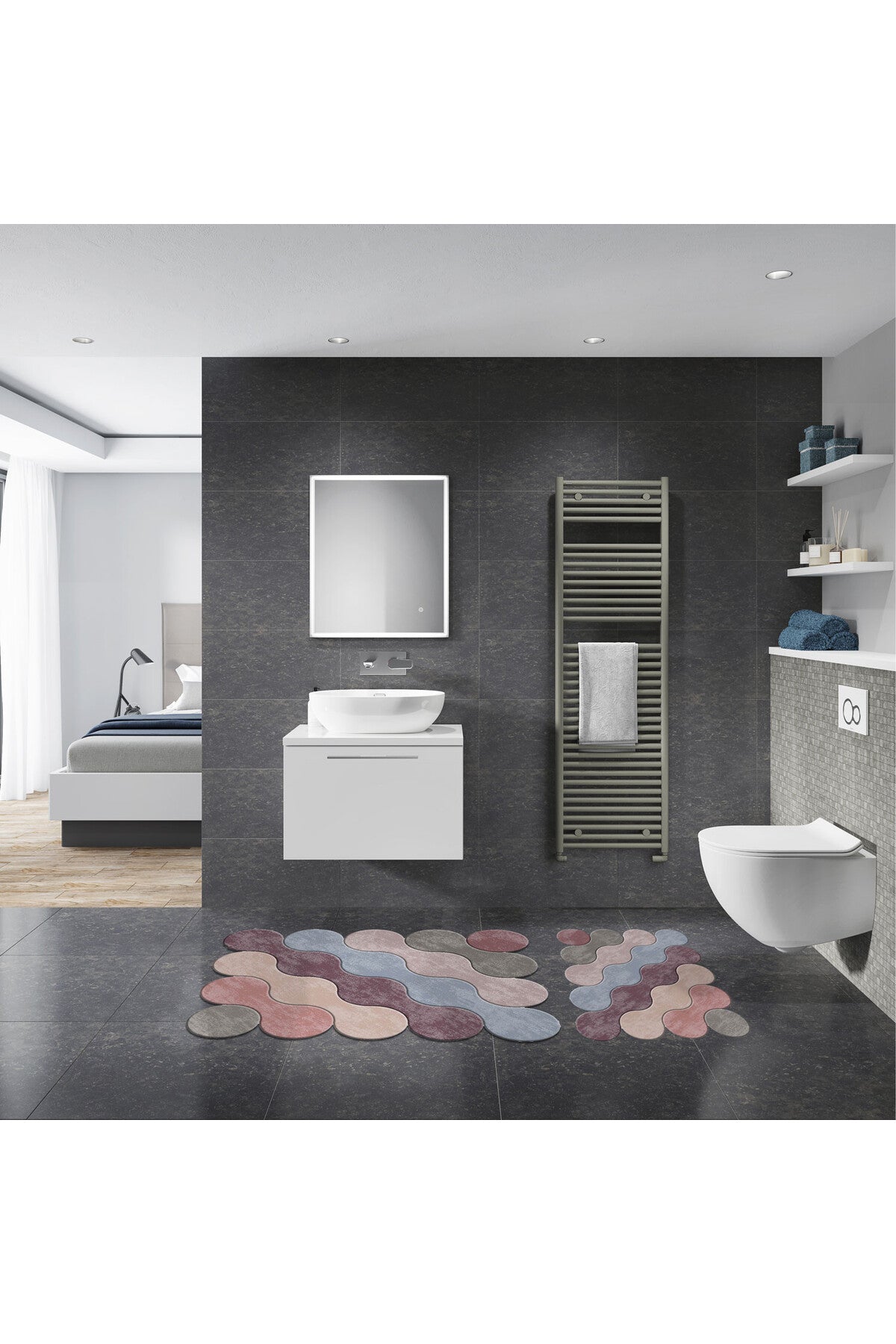 Bathmat Set (2 Pieces) Non-Slip Underside Bathmat: 50 X 60 Cm (1 Piece) Bathmat: 60 X 100 Cm (1 Piece) Multicolor