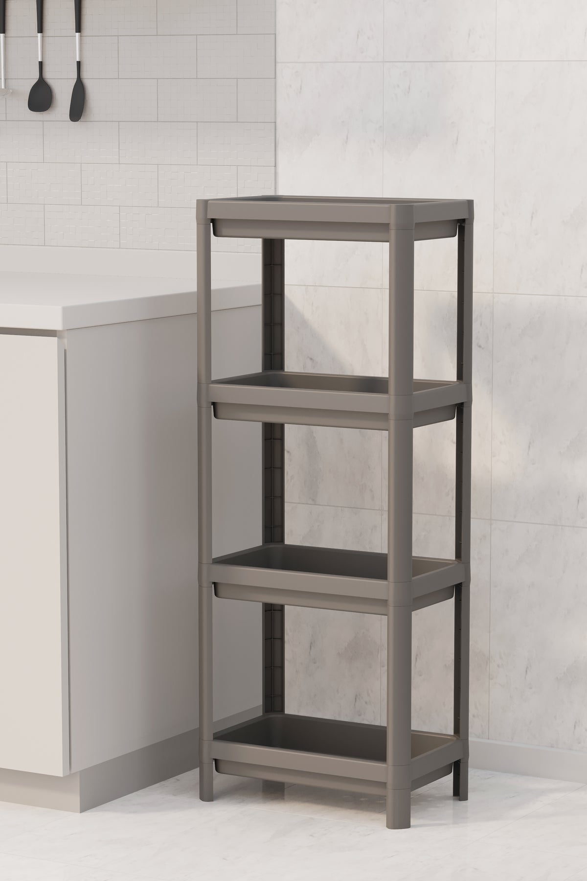 4-Tier Bathroom Shelf Unit Vesken Bathroom Organizer Shampoo Holder Towel Rack Cabinet