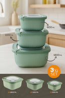 3-Piece Special Storage Container Set with Vip Lid, Suitable for Microwave and Freeze Green