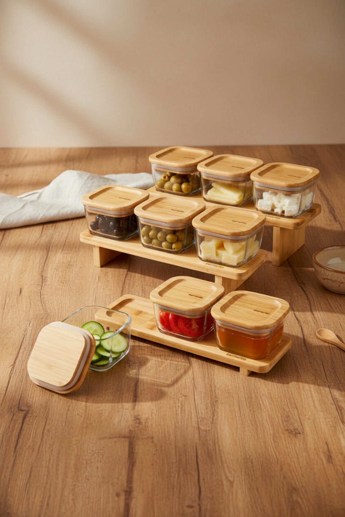 xBernardo Lunaya 9 Piece Bamboo Stand Breakfast Set